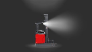 Un carrello retrattile Linde MH dotato di fari da lavoro a LED Linde. Un carrello retrattile Linde MH dotato di fari da lavoro a LED Linde.