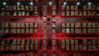 Vista di un magazzino con veicoli automatizzati